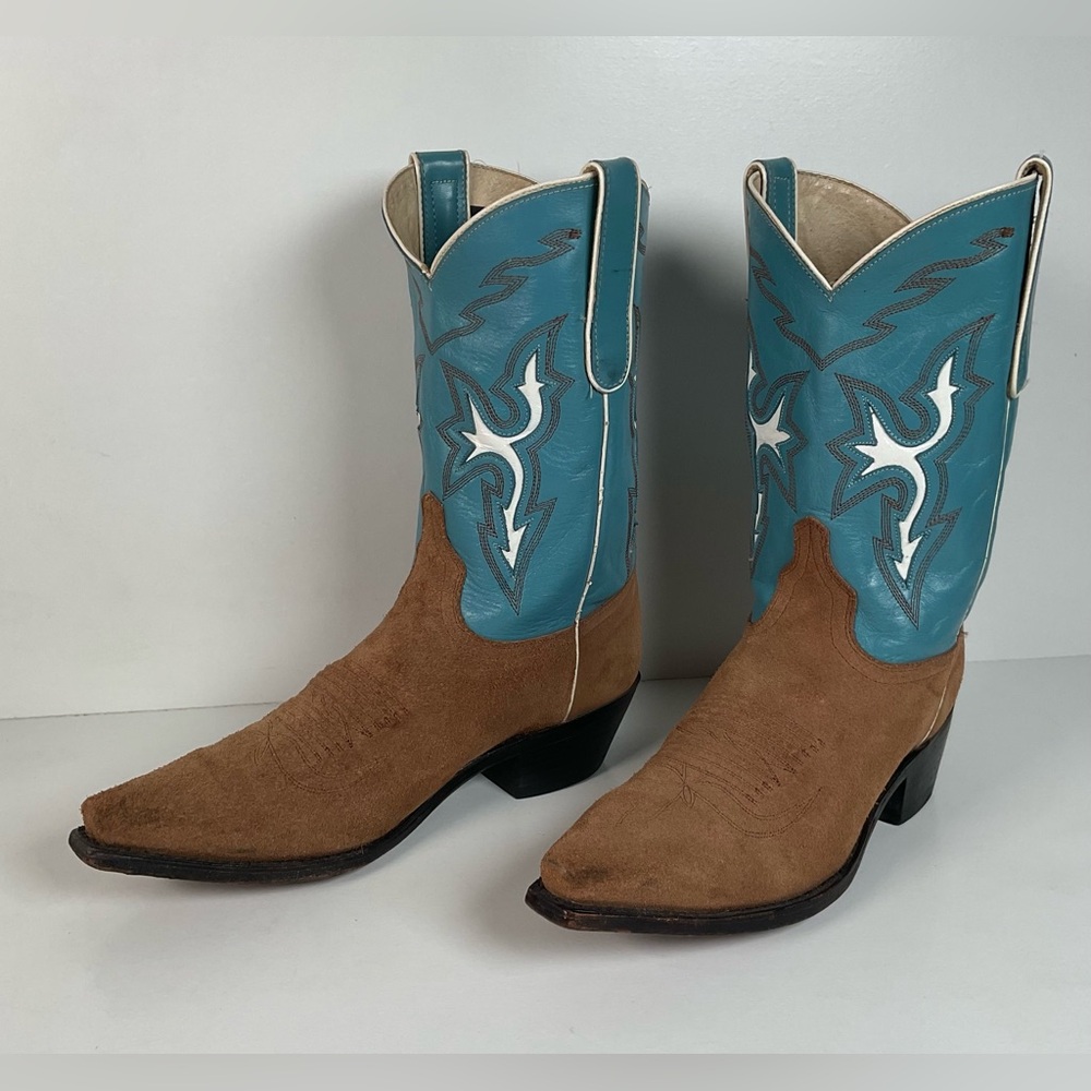 Dan Post Rough Out Suede Cowgirl Boots | Pee Wee | Tooled Inlays | Women’s 8 M
